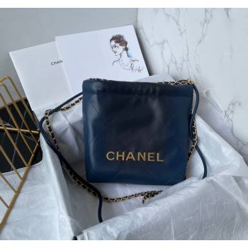 Chanel 22 Shiny Calfskin Mini Shopping Bag AS3980 Navy Blue 2024 0517 (yezi-240517024)