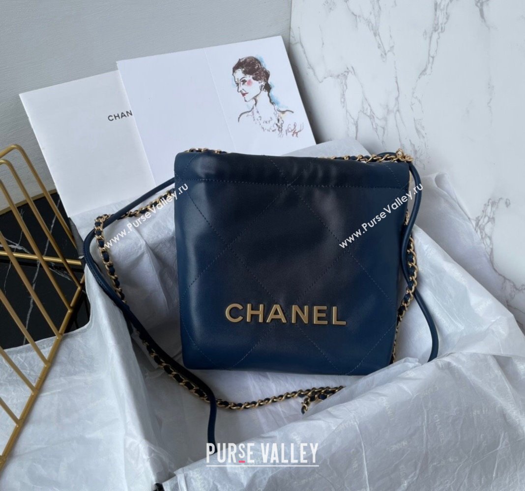 Chanel 22 Shiny Calfskin Mini Shopping Bag AS3980 Navy Blue 2024 0517 (yezi-240517024)