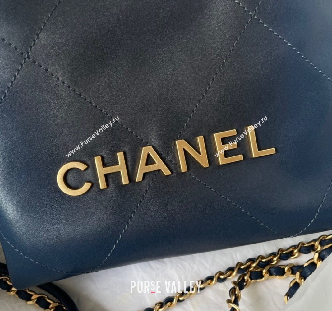 Chanel 22 Shiny Calfskin Mini Shopping Bag AS3980 Navy Blue 2024 0517 (yezi-240517024)
