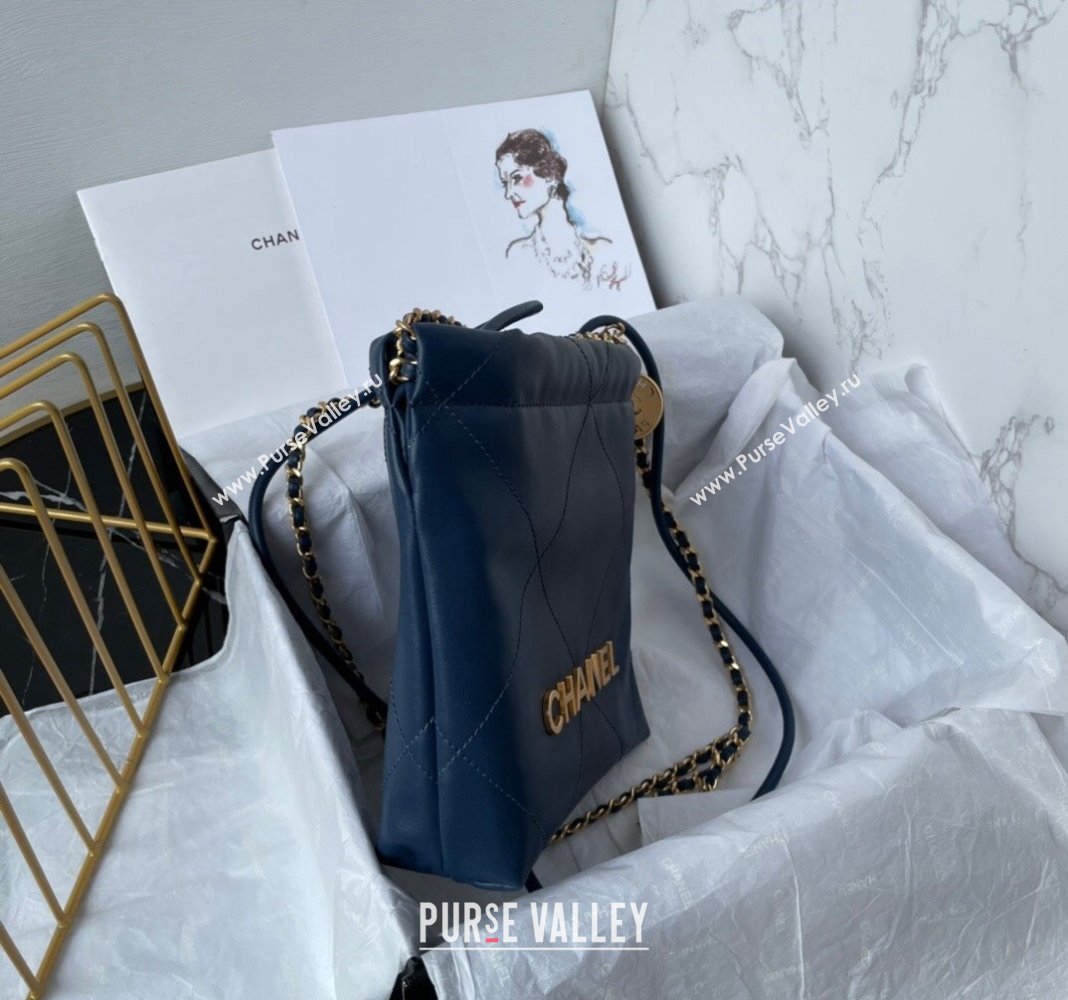 Chanel 22 Shiny Calfskin Mini Shopping Bag AS3980 Navy Blue 2024 0517 (yezi-240517024)