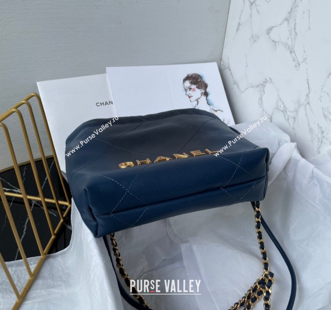 Chanel 22 Shiny Calfskin Mini Shopping Bag AS3980 Navy Blue 2024 0517 (yezi-240517024)