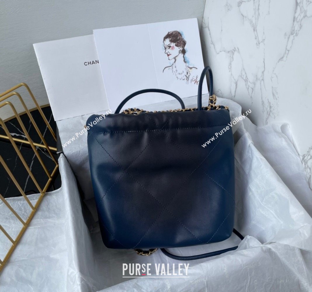 Chanel 22 Shiny Calfskin Mini Shopping Bag AS3980 Navy Blue 2024 0517 (yezi-240517024)