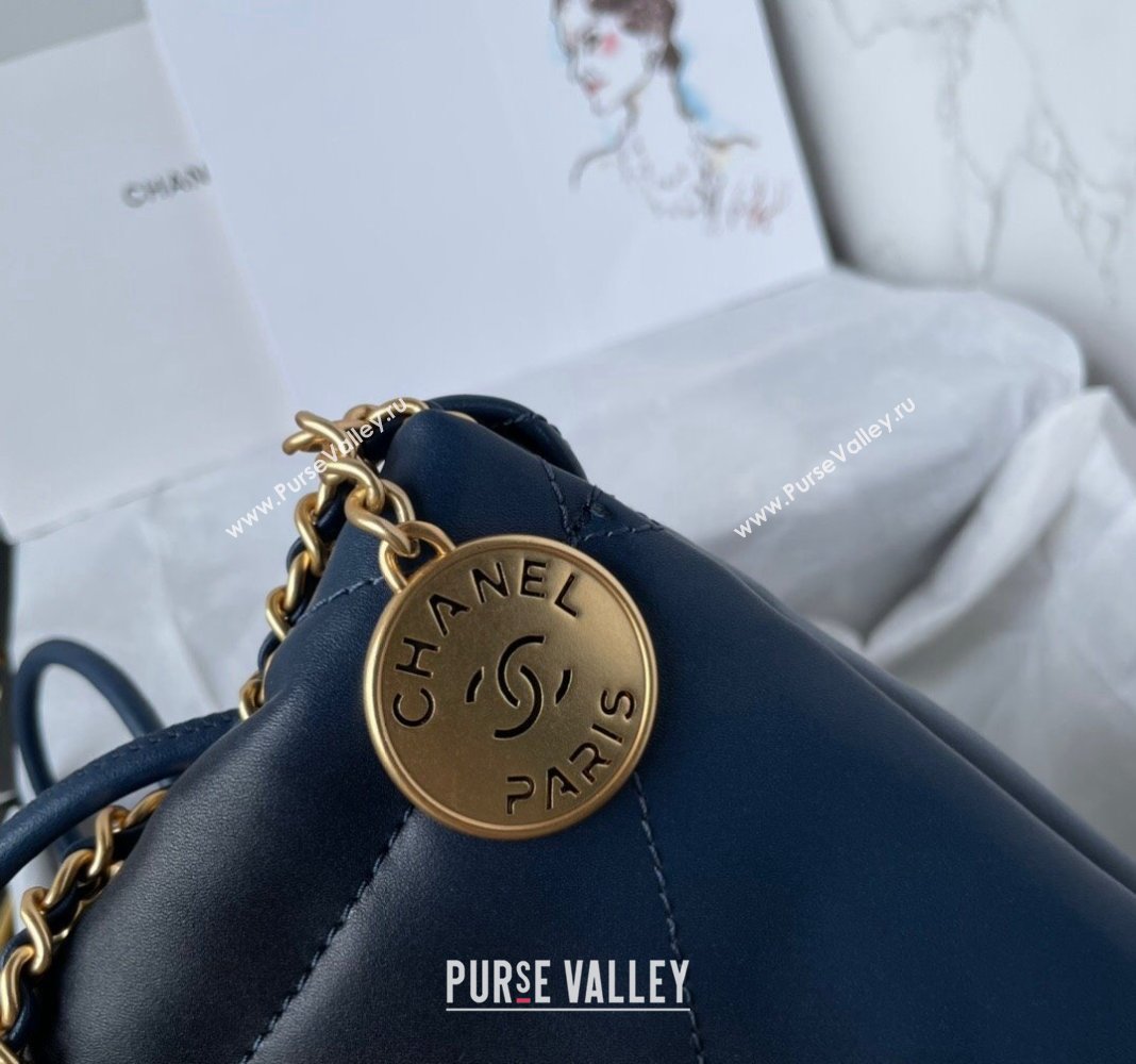Chanel 22 Shiny Calfskin Mini Shopping Bag AS3980 Navy Blue 2024 0517 (yezi-240517024)