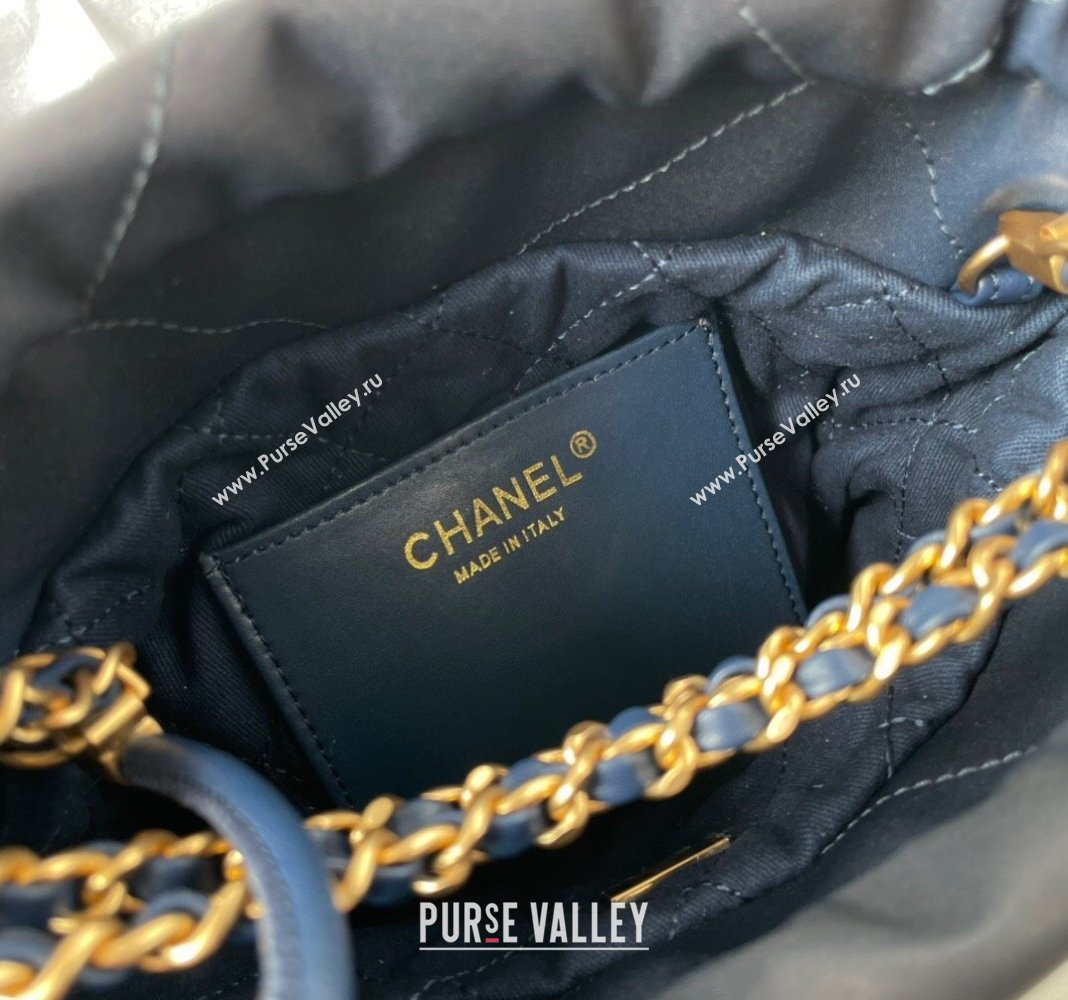 Chanel 22 Shiny Calfskin Mini Shopping Bag AS3980 Navy Blue 2024 0517 (yezi-240517024)