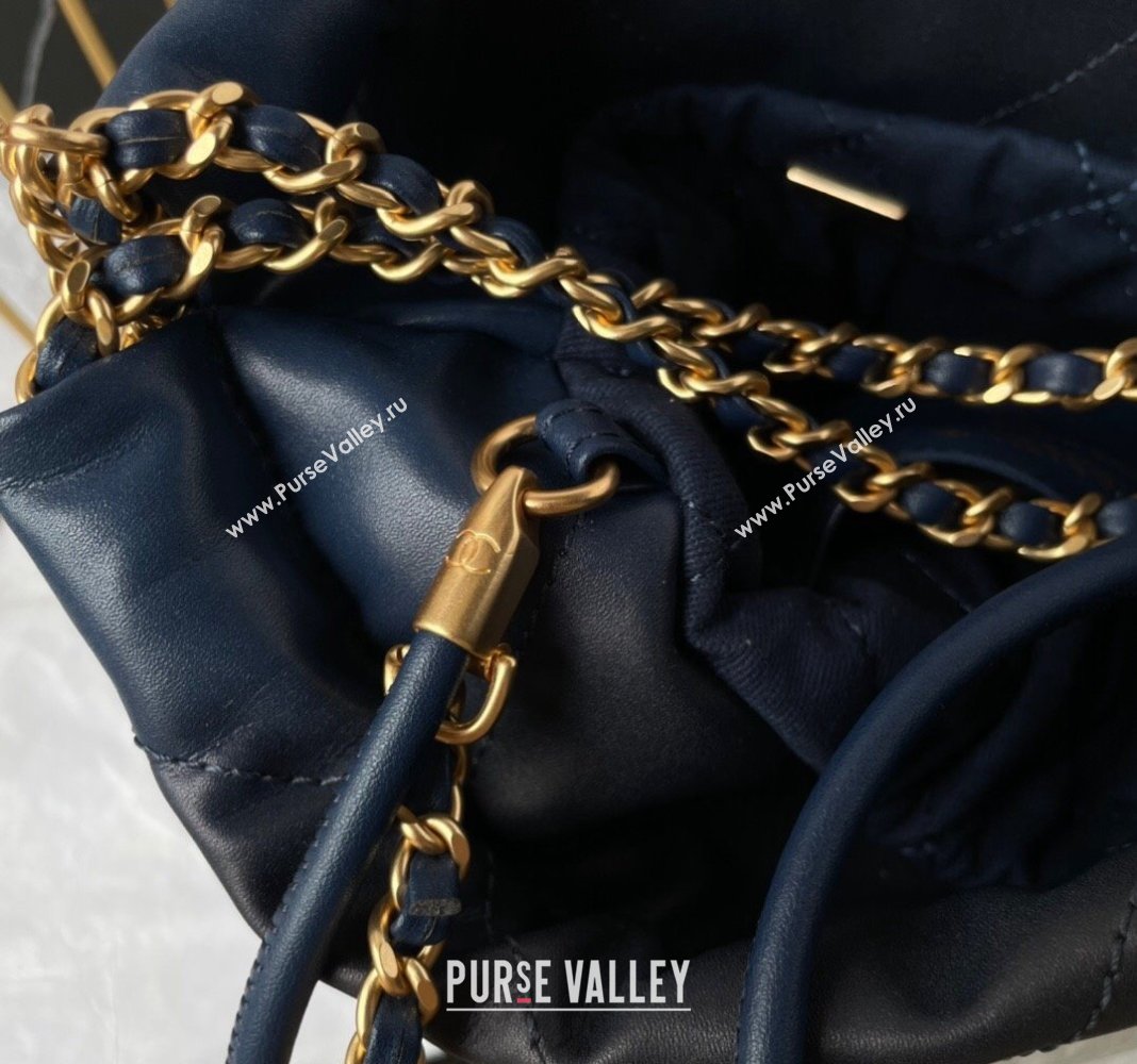 Chanel 22 Shiny Calfskin Mini Shopping Bag AS3980 Navy Blue 2024 0517 (yezi-240517024)