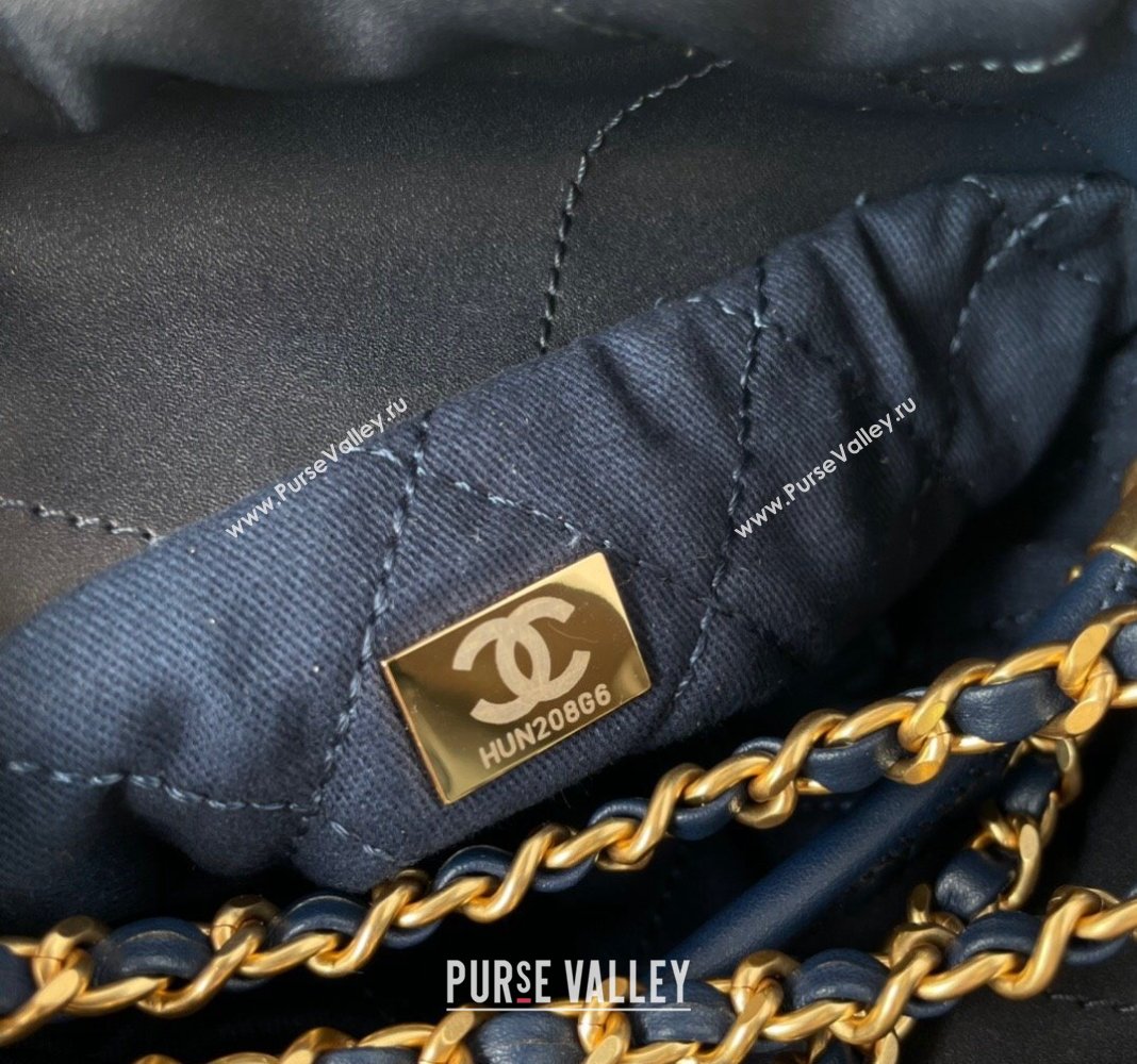 Chanel 22 Shiny Calfskin Mini Shopping Bag AS3980 Navy Blue 2024 0517 (yezi-240517024)