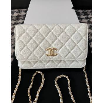 Chanel Grained Shiny Calfskin Wallet On Chain WOC AP3971 White 2024 (yezi-240518028)