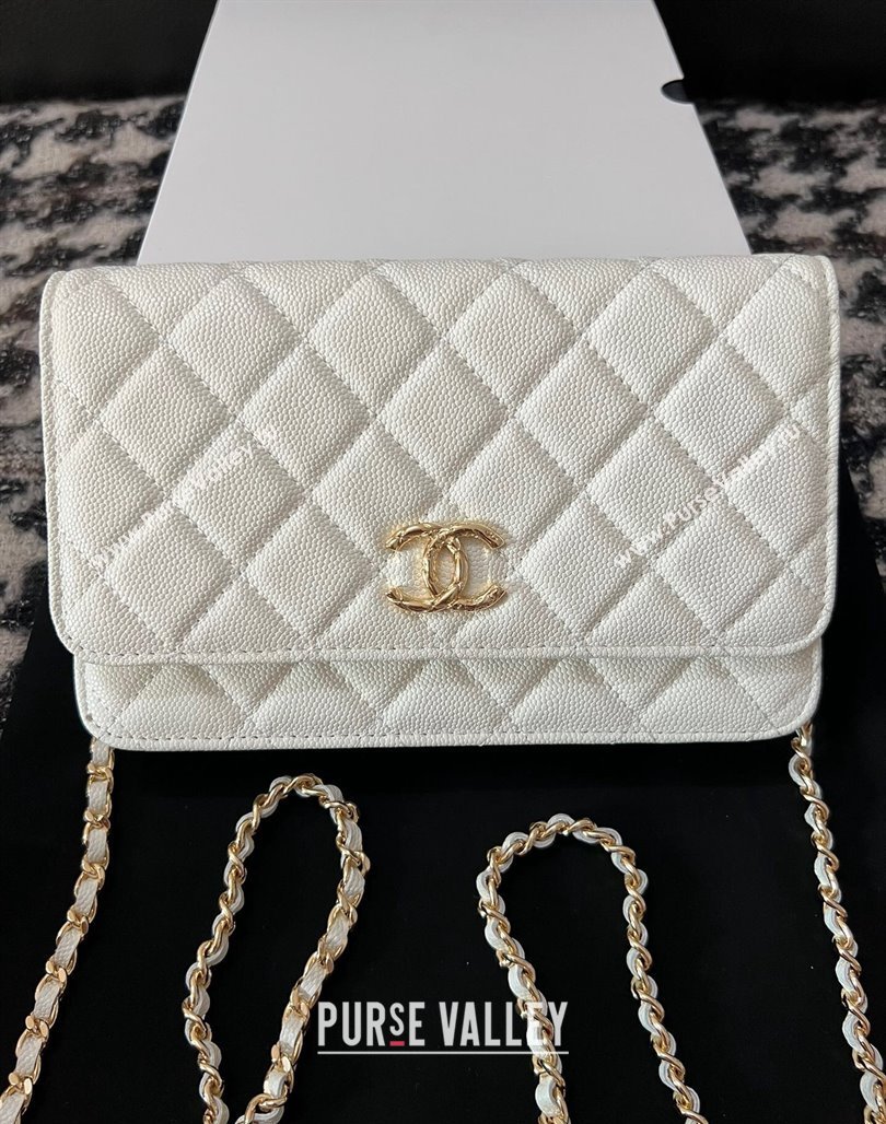 Chanel Grained Shiny Calfskin Wallet On Chain WOC AP3971 White 2024 (yezi-240518028)