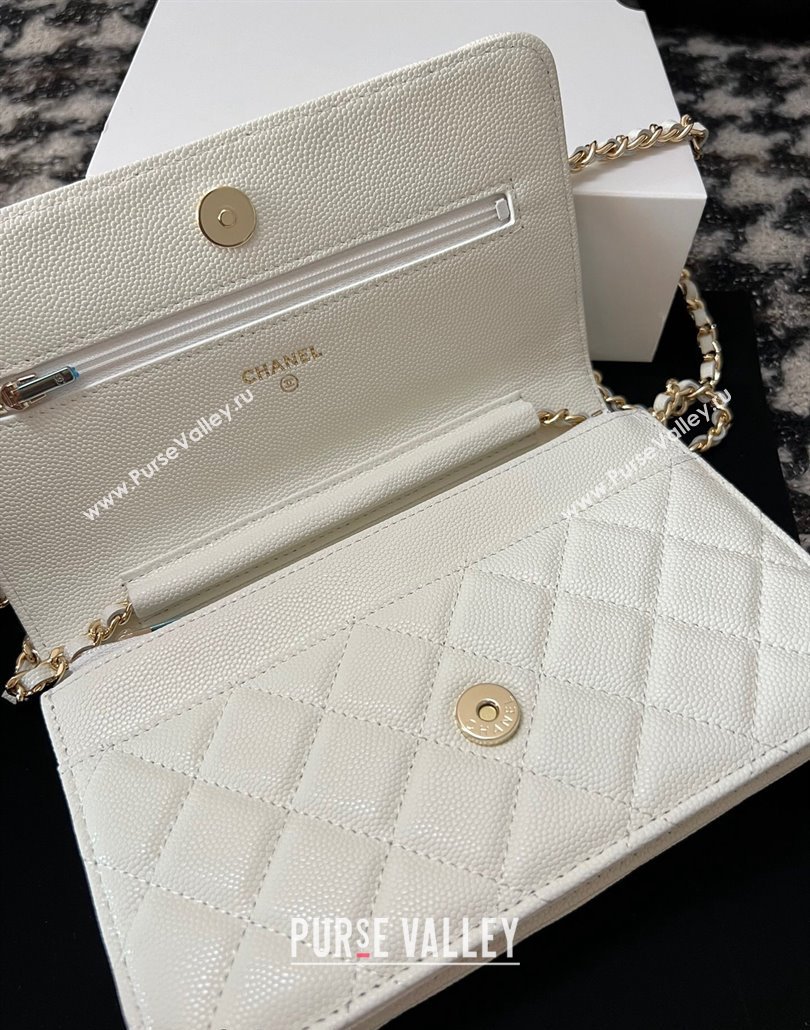 Chanel Grained Shiny Calfskin Wallet On Chain WOC AP3971 White 2024 (yezi-240518028)