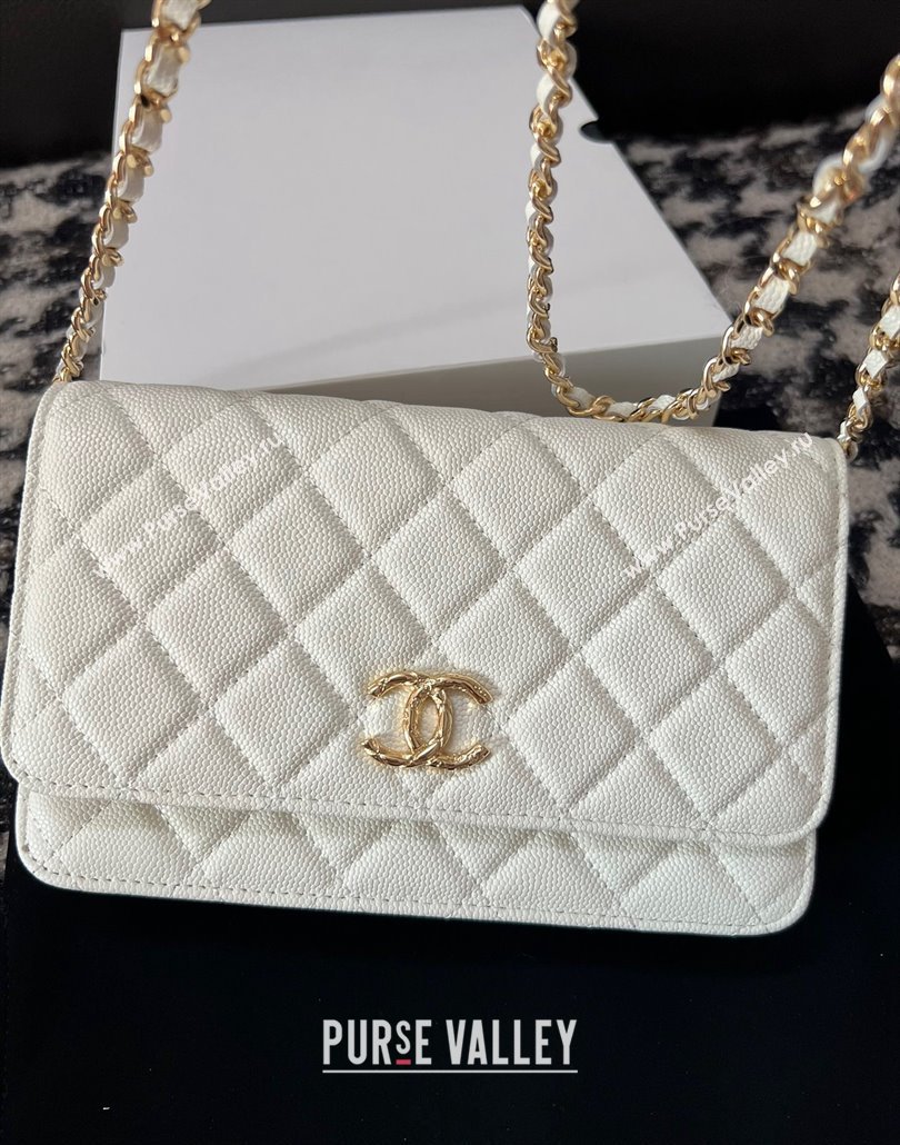 Chanel Grained Shiny Calfskin Wallet On Chain WOC AP3971 White 2024 (yezi-240518028)