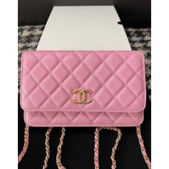 Chanel Grained Shiny Calfskin Wallet On Chain WOC AP3971 Pink 2024 (yezi-240518029)