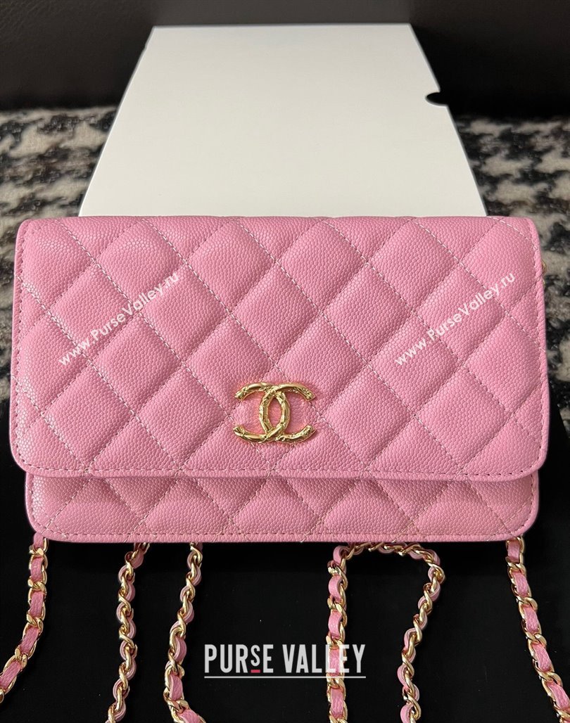 Chanel Grained Shiny Calfskin Wallet On Chain WOC AP3971 Pink 2024 (yezi-240518029)