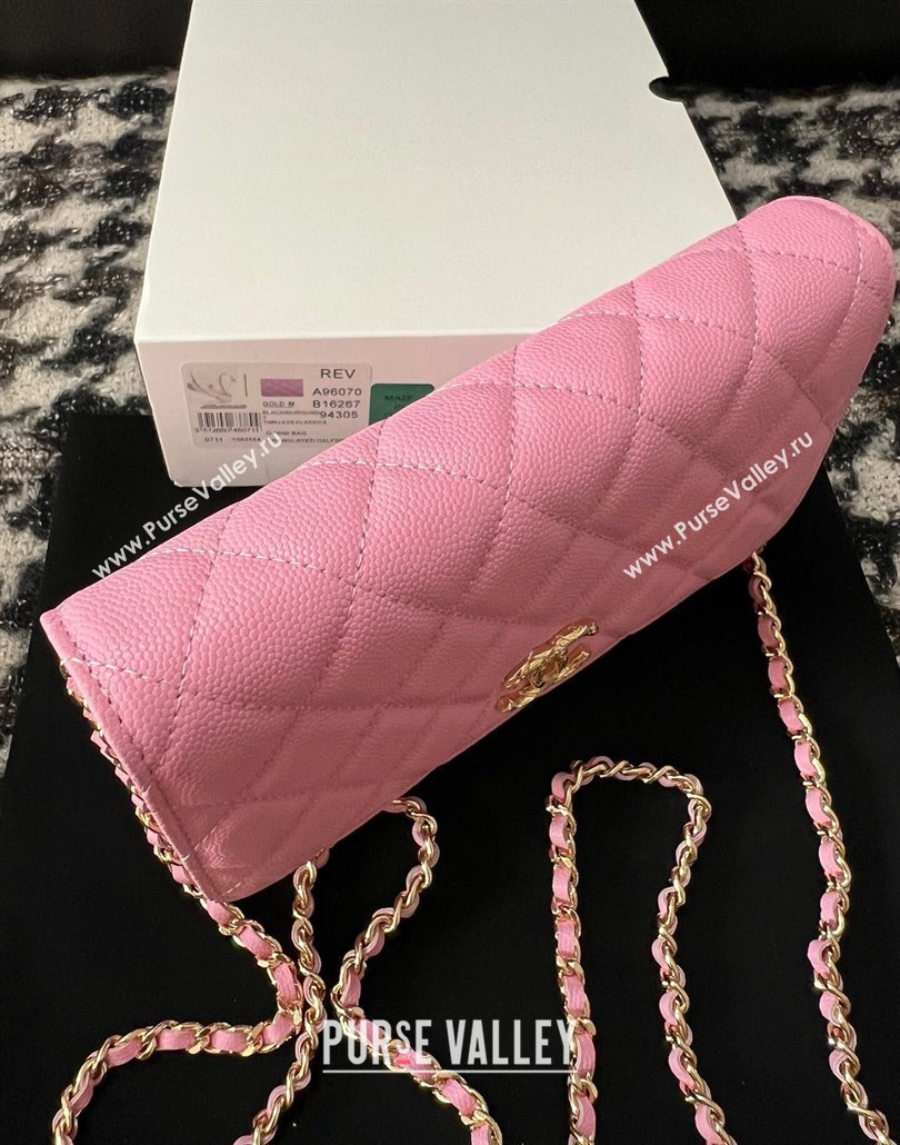 Chanel Grained Shiny Calfskin Wallet On Chain WOC AP3971 Pink 2024 (yezi-240518029)