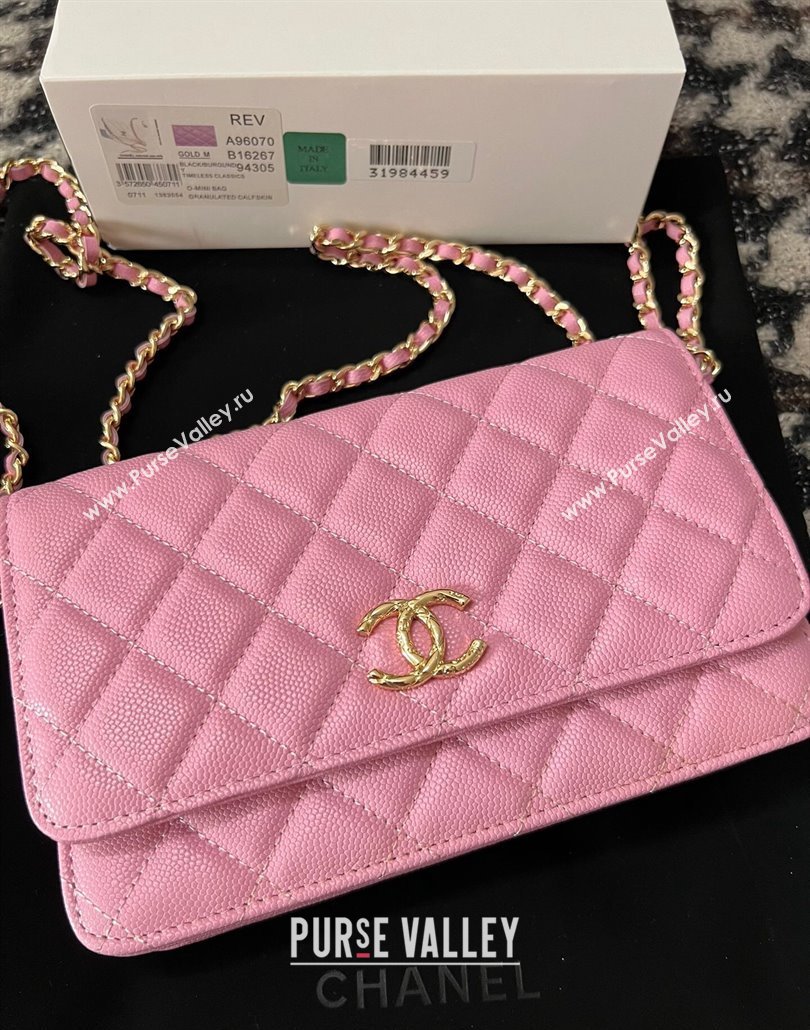 Chanel Grained Shiny Calfskin Wallet On Chain WOC AP3971 Pink 2024 (yezi-240518029)