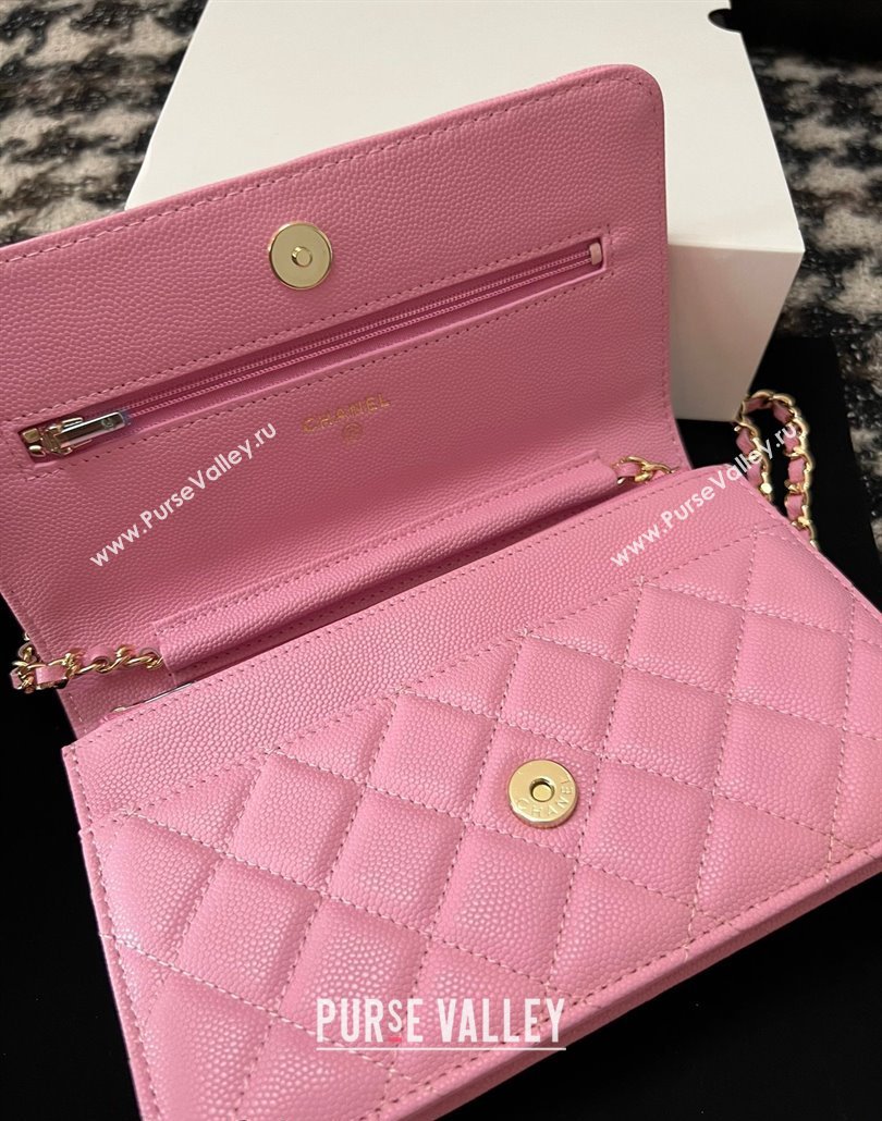 Chanel Grained Shiny Calfskin Wallet On Chain WOC AP3971 Pink 2024 (yezi-240518029)