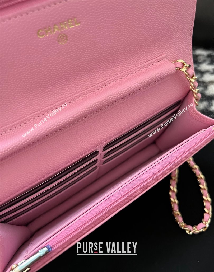 Chanel Grained Shiny Calfskin Wallet On Chain WOC AP3971 Pink 2024 (yezi-240518029)