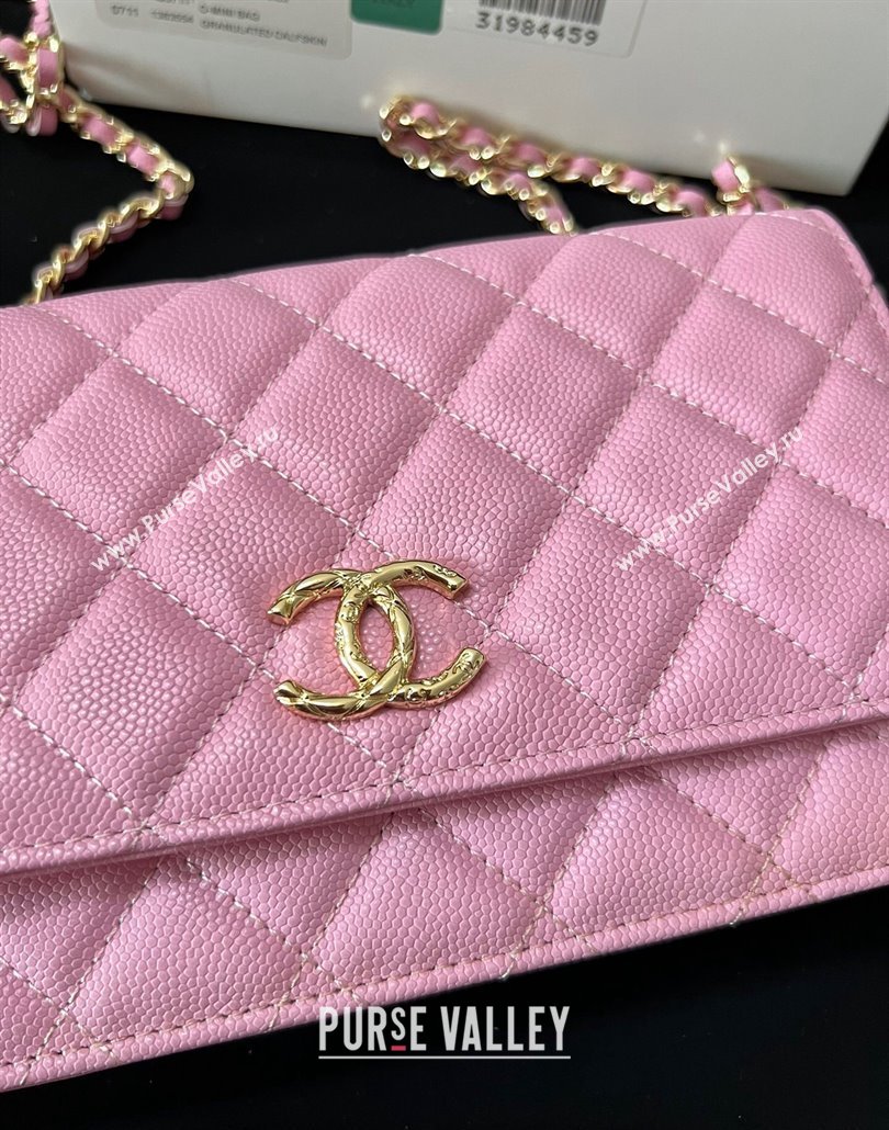 Chanel Grained Shiny Calfskin Wallet On Chain WOC AP3971 Pink 2024 (yezi-240518029)