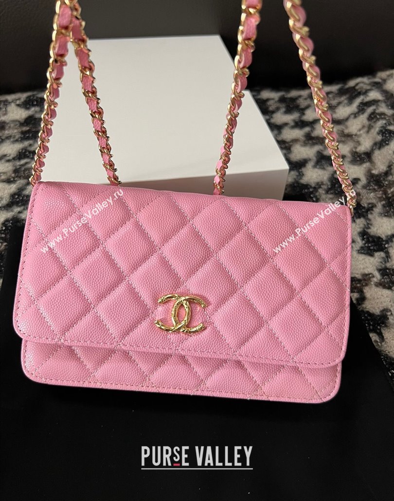 Chanel Grained Shiny Calfskin Wallet On Chain WOC AP3971 Pink 2024 (yezi-240518029)