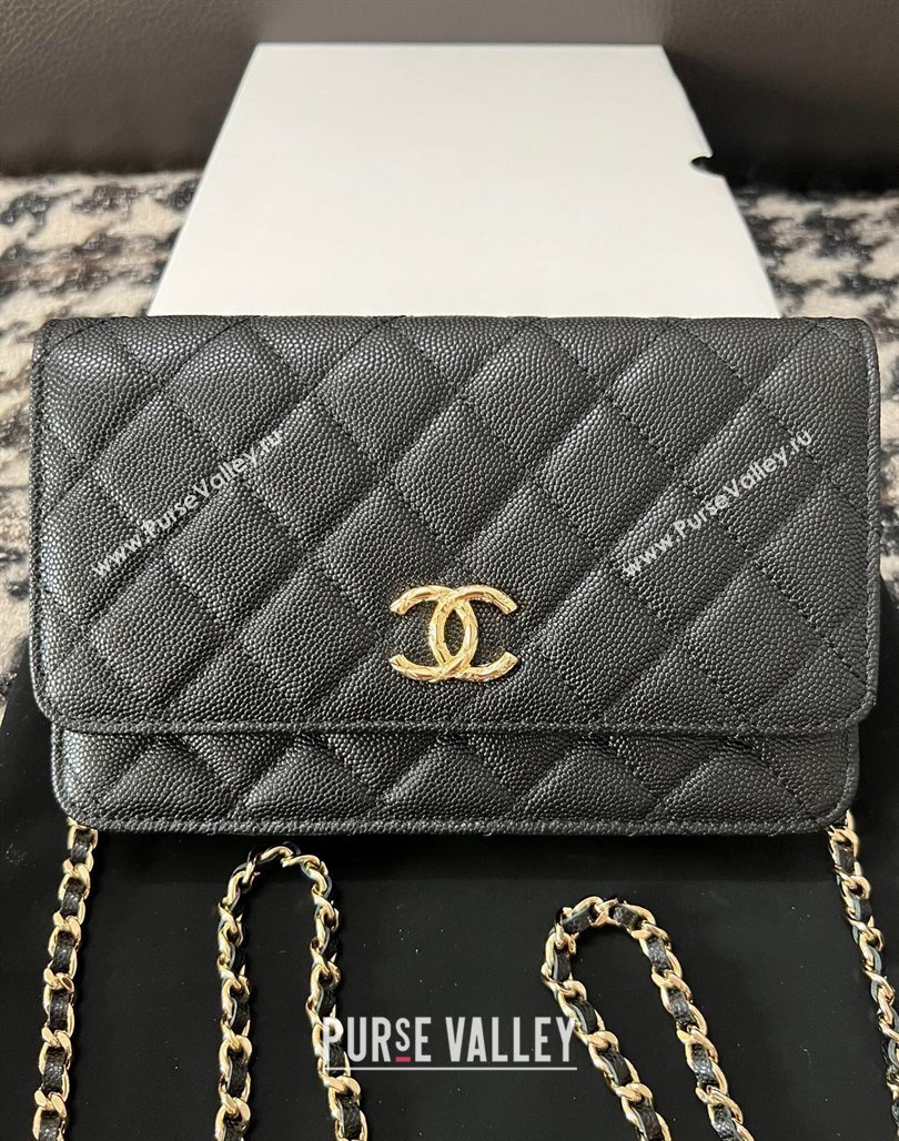 Chanel Grained Shiny Calfskin Wallet On Chain WOC AP3971 Black 2024 (yezi-240518030)
