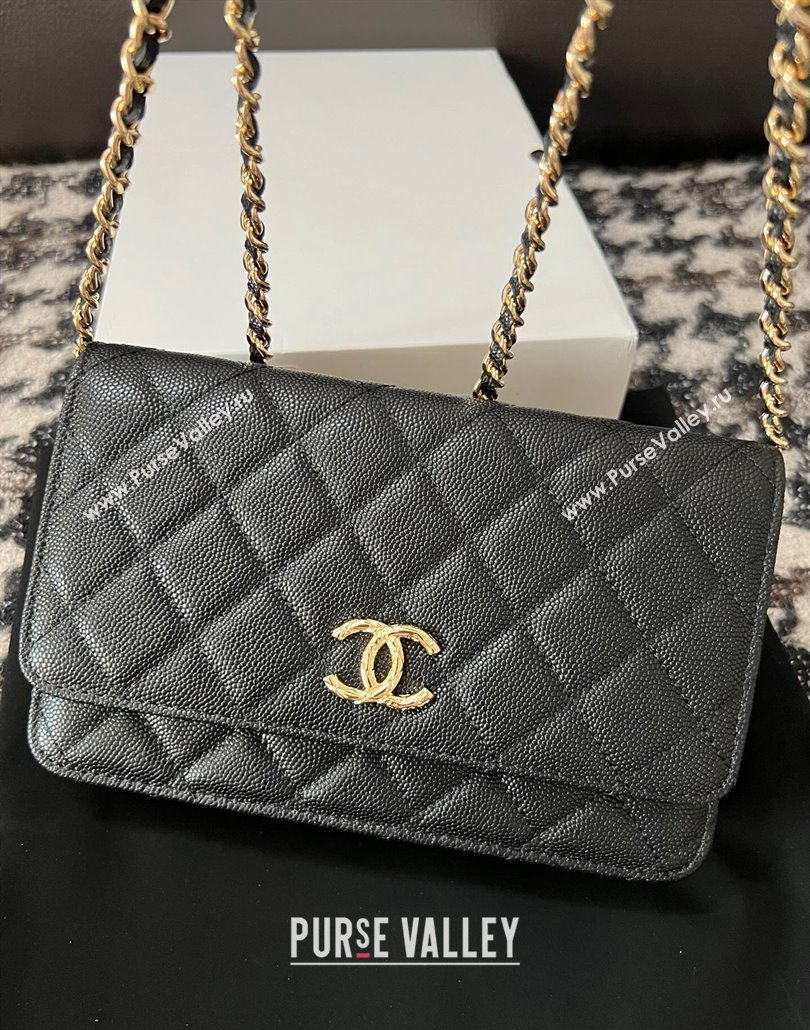 Chanel Grained Shiny Calfskin Wallet On Chain WOC AP3971 Black 2024 (yezi-240518030)