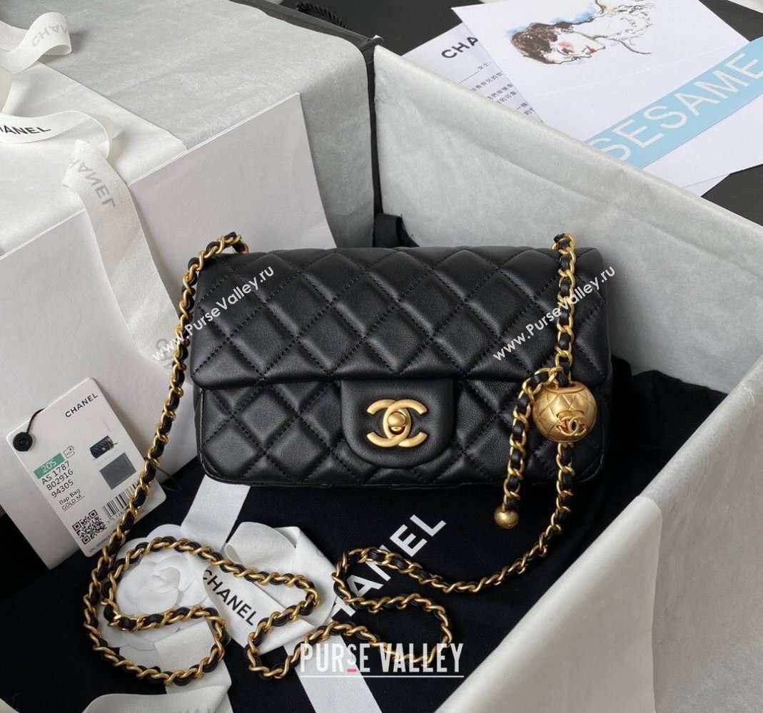 Chanel Lambskin Small Flap Bag with Gold-Tone Metal Ball AS1787 Black 2024 (yezi-240517111)
