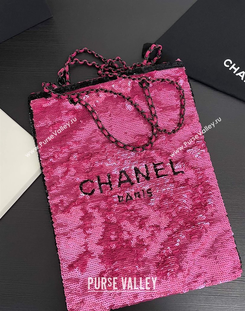 Chanel Sequins Black Metal Shopping bag AS4856 Dark Pink/Black 2024 (yezi-240517131)