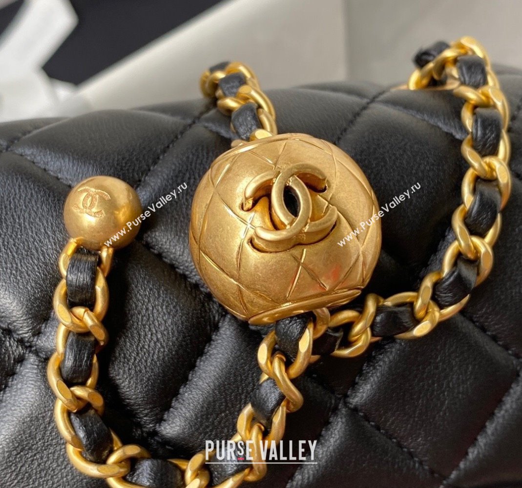 Chanel Lambskin Small Flap Bag with Gold-Tone Metal Ball AS1787 Black 2024 (yezi-240517111)