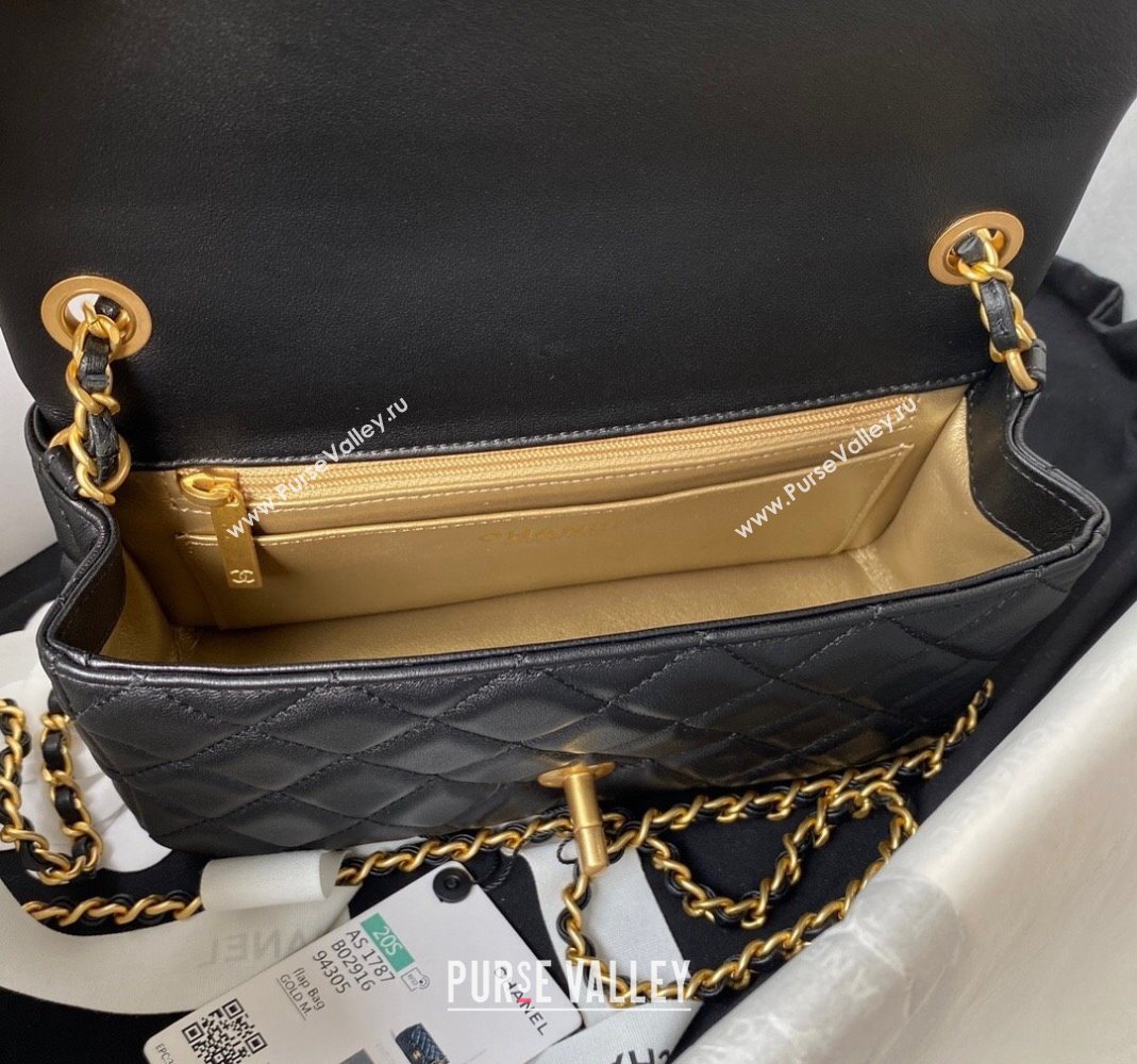 Chanel Lambskin Small Flap Bag with Gold-Tone Metal Ball AS1787 Black 2024 (yezi-240517111)
