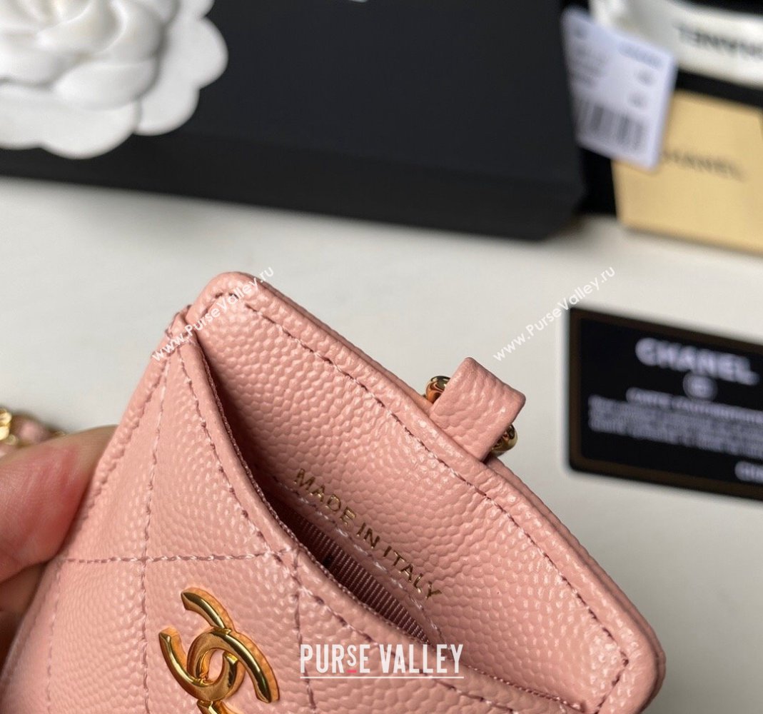 Chanel Grained Calfskin Card Holder with Neck Strap A81110 Pink 2024 (yezi-240518033)