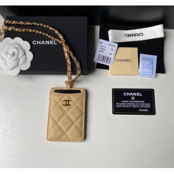 Chanel Grained Calfskin Card Holder with Neck Strap A81110 Yellow 2024 (yezi-240518034)
