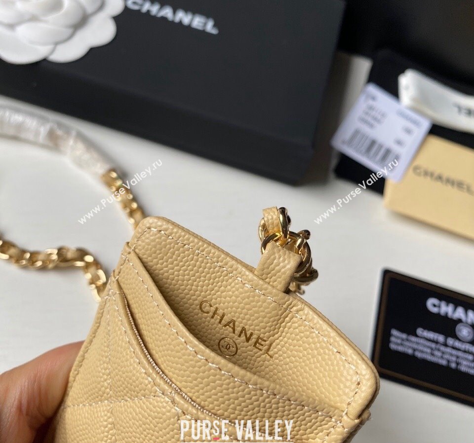 Chanel Grained Calfskin Card Holder with Neck Strap A81110 Yellow 2024 (yezi-240518034)