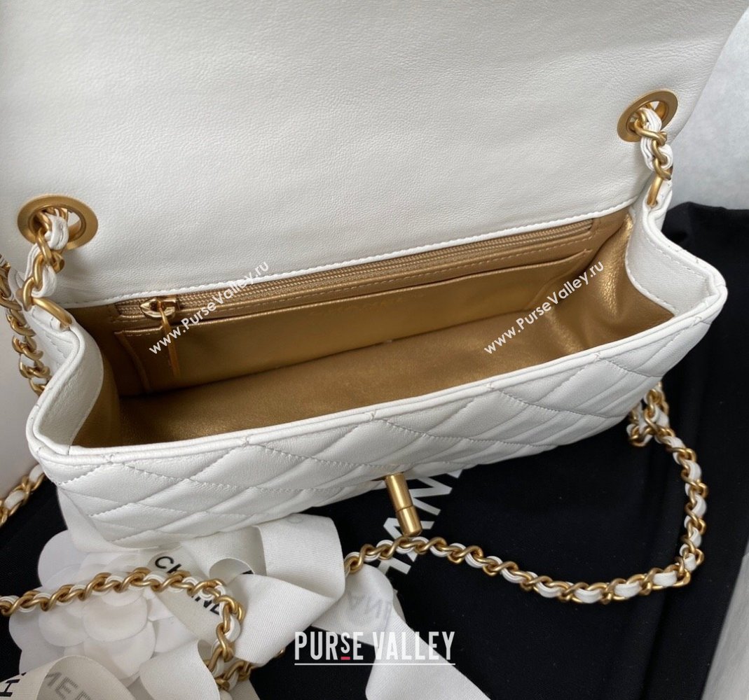Chanel Lambskin Small Flap Bag with Gold-Tone Metal Ball AS1787 White 2024 (yezi-240517112)