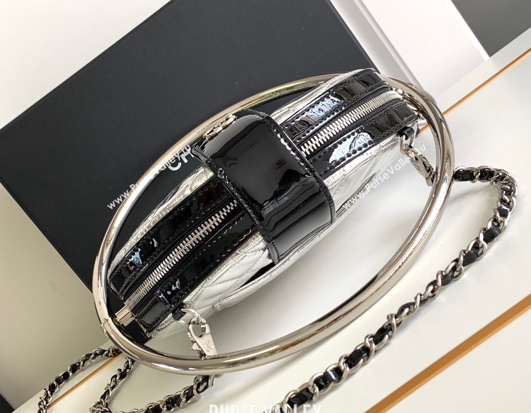 Chanel Tellurion Silver Calfskin Large Evening Bag with Chain 2024 (yezi-240517118)