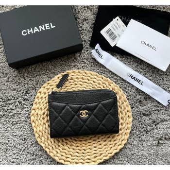 Chanel Grained Calfskin Card Holder AP3179 Black/Gold 2024 (yezi-240518044)