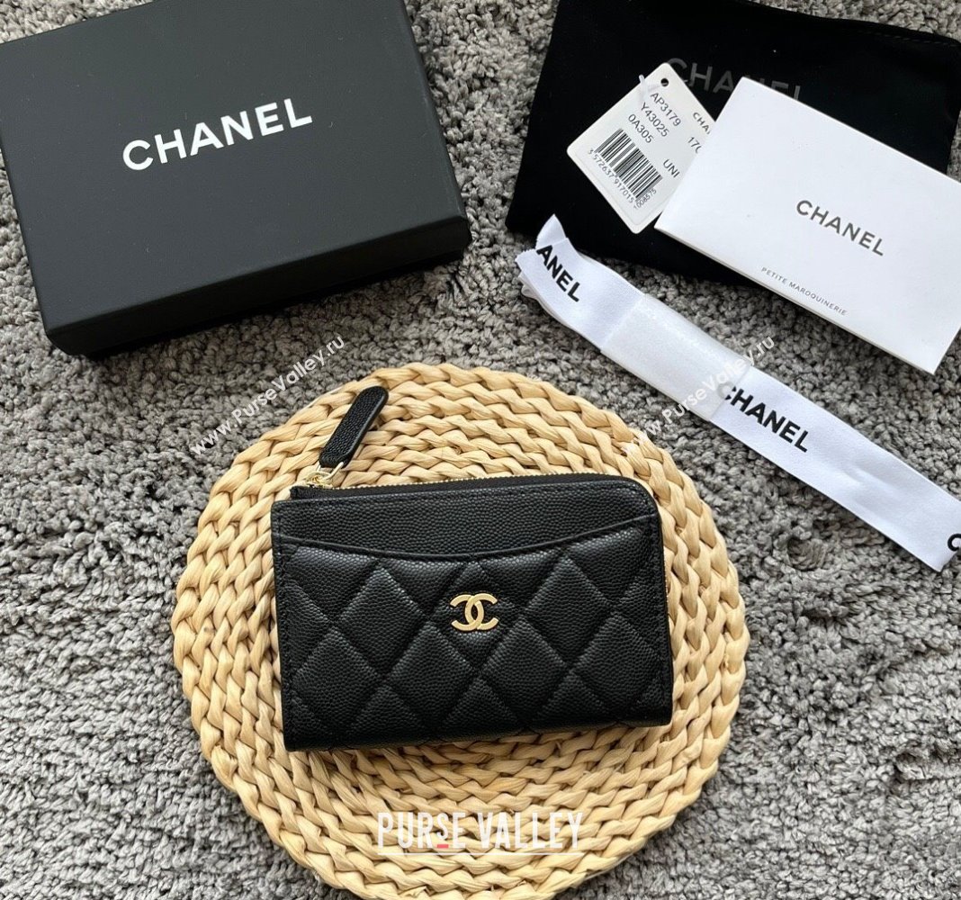 Chanel Grained Calfskin Card Holder AP3179 Black/Gold 2024 (yezi-240518044)