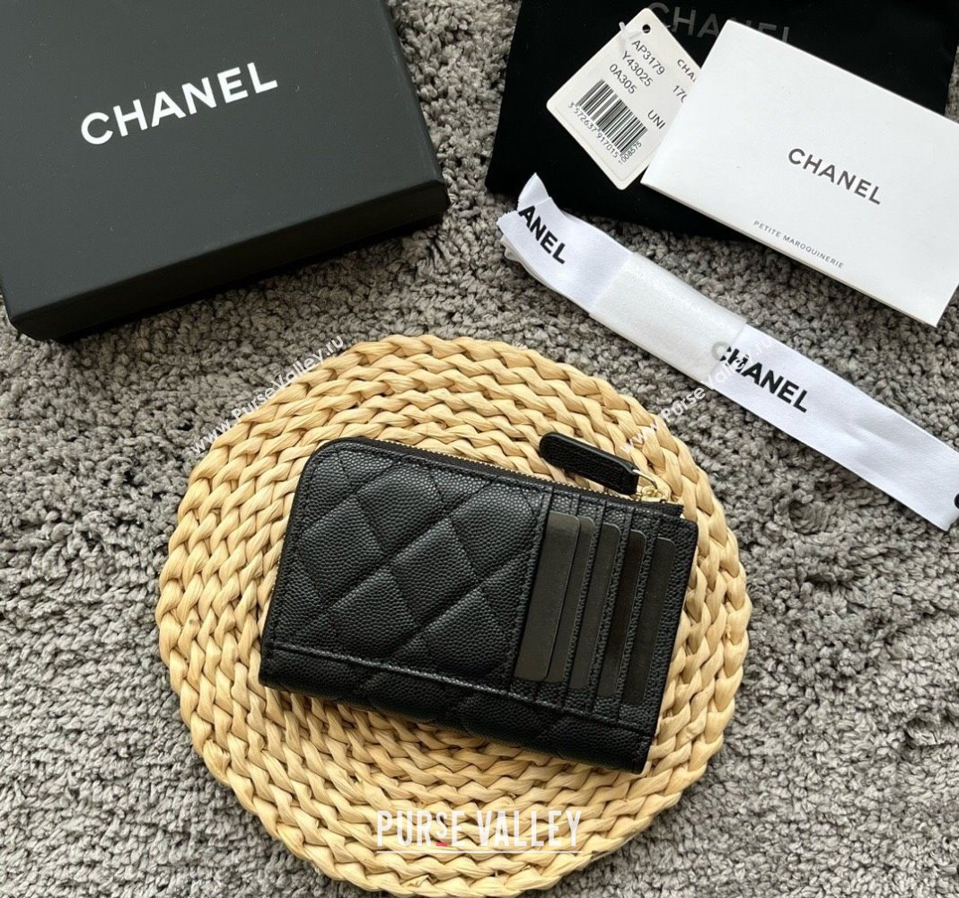 Chanel Grained Calfskin Card Holder AP3179 Black/Gold 2024 (yezi-240518044)