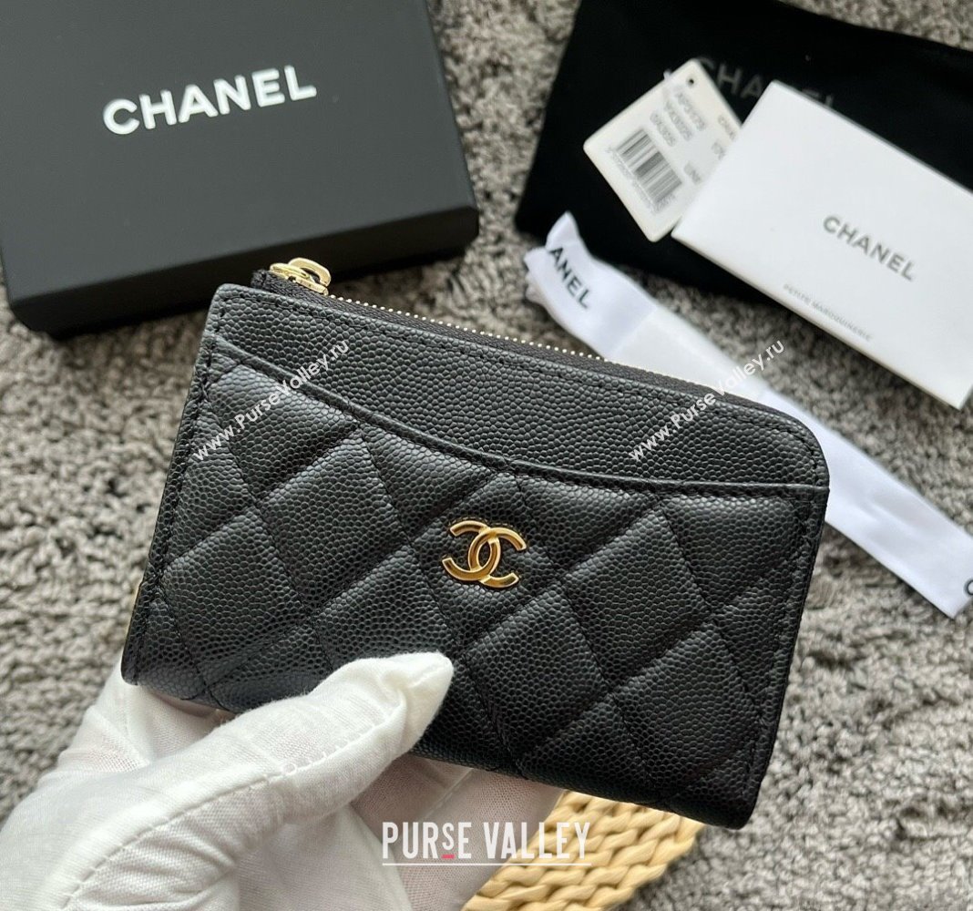 Chanel Grained Calfskin Card Holder AP3179 Black/Gold 2024 (yezi-240518044)