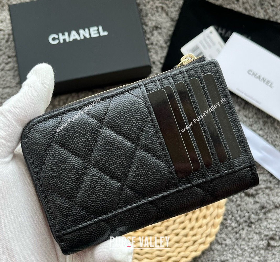 Chanel Grained Calfskin Card Holder AP3179 Black/Gold 2024 (yezi-240518044)
