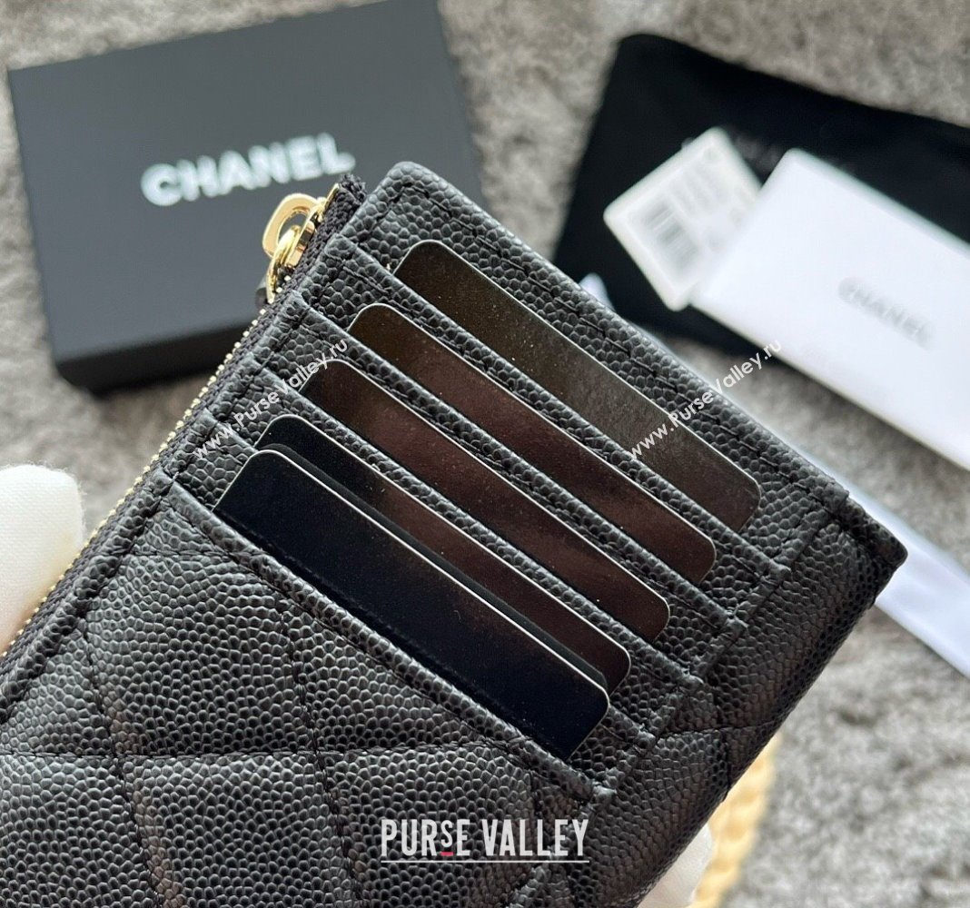 Chanel Grained Calfskin Card Holder AP3179 Black/Gold 2024 (yezi-240518044)