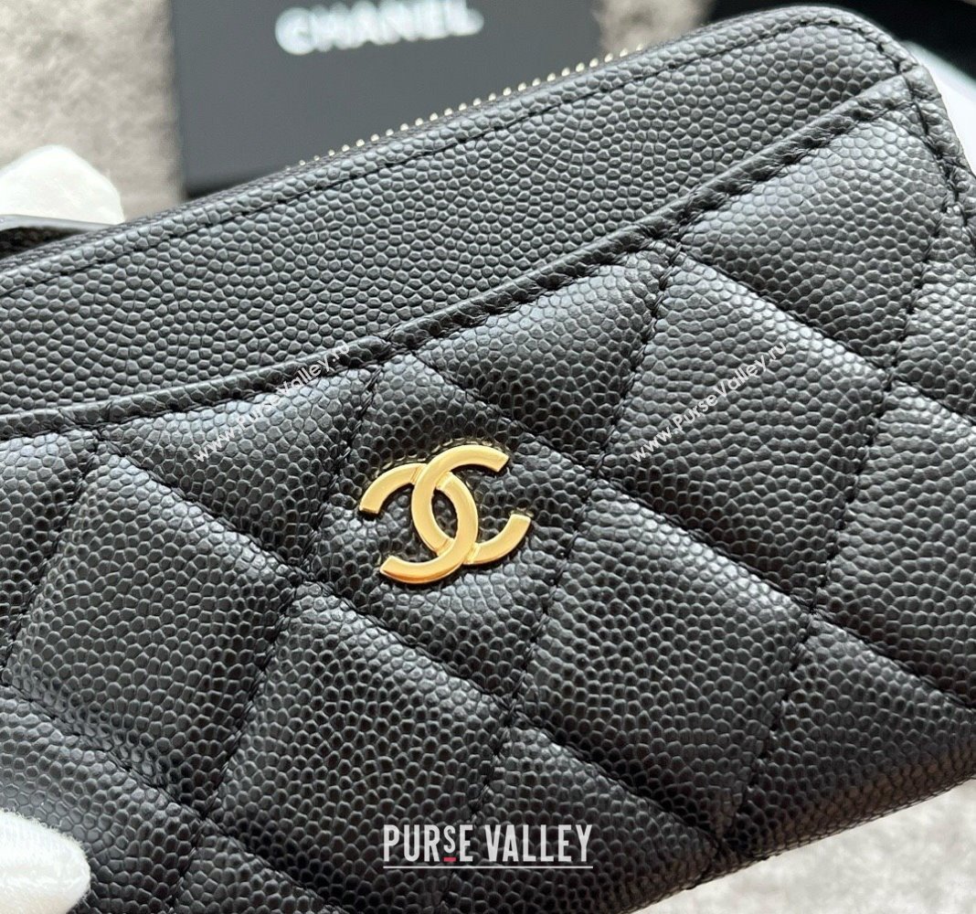 Chanel Grained Calfskin Card Holder AP3179 Black/Gold 2024 (yezi-240518044)