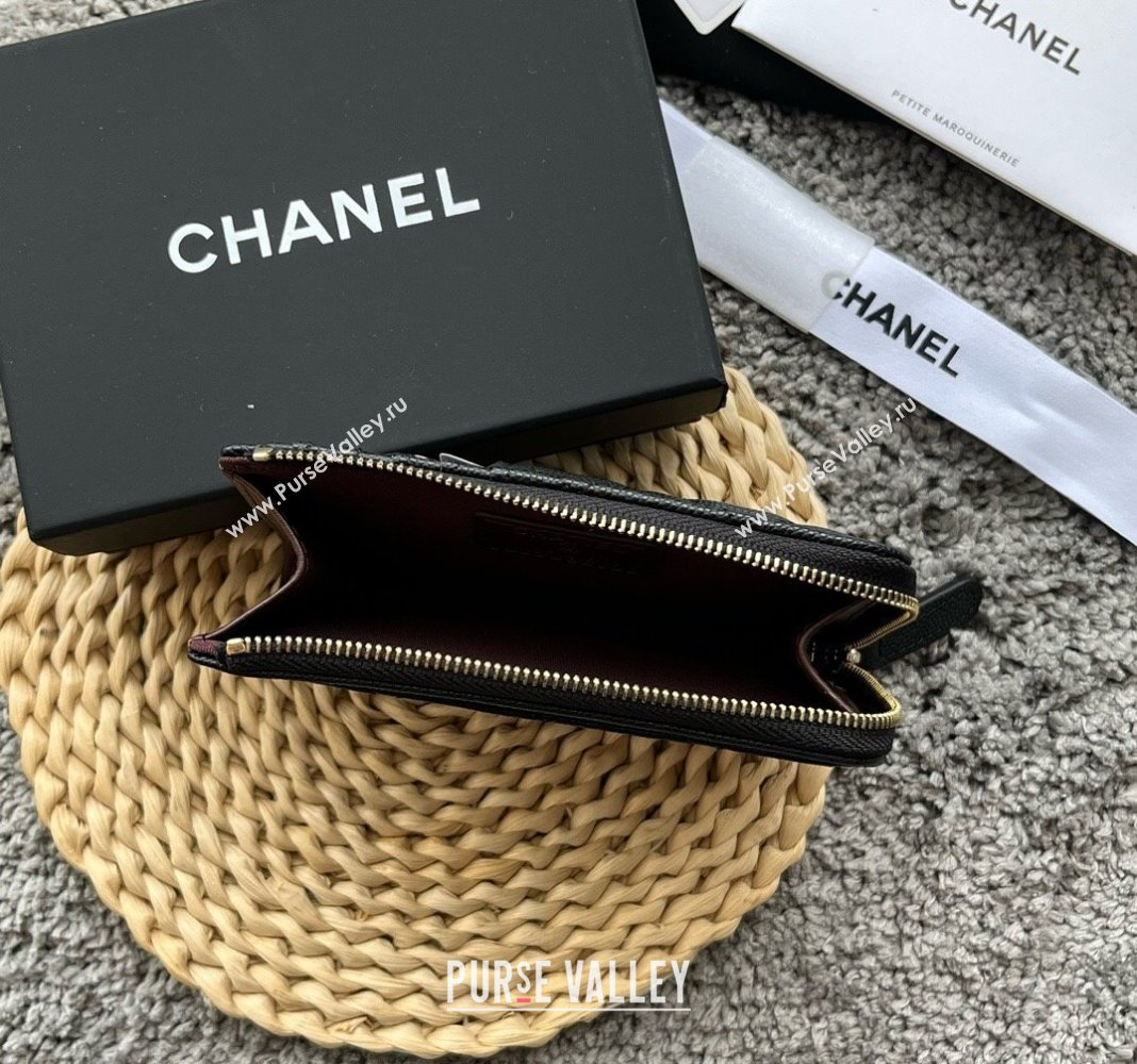 Chanel Grained Calfskin Card Holder AP3179 Black/Gold 2024 (yezi-240518044)