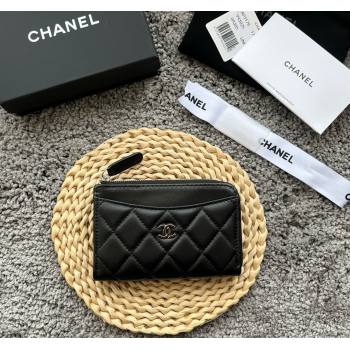 Chanel Lambskin Card Holder AP3179 Black/Silver 2024 (yezi-240518047)