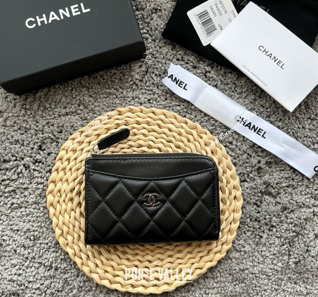 Chanel Lambskin Card Holder AP3179 Black/Silver 2024 (yezi-240518047)