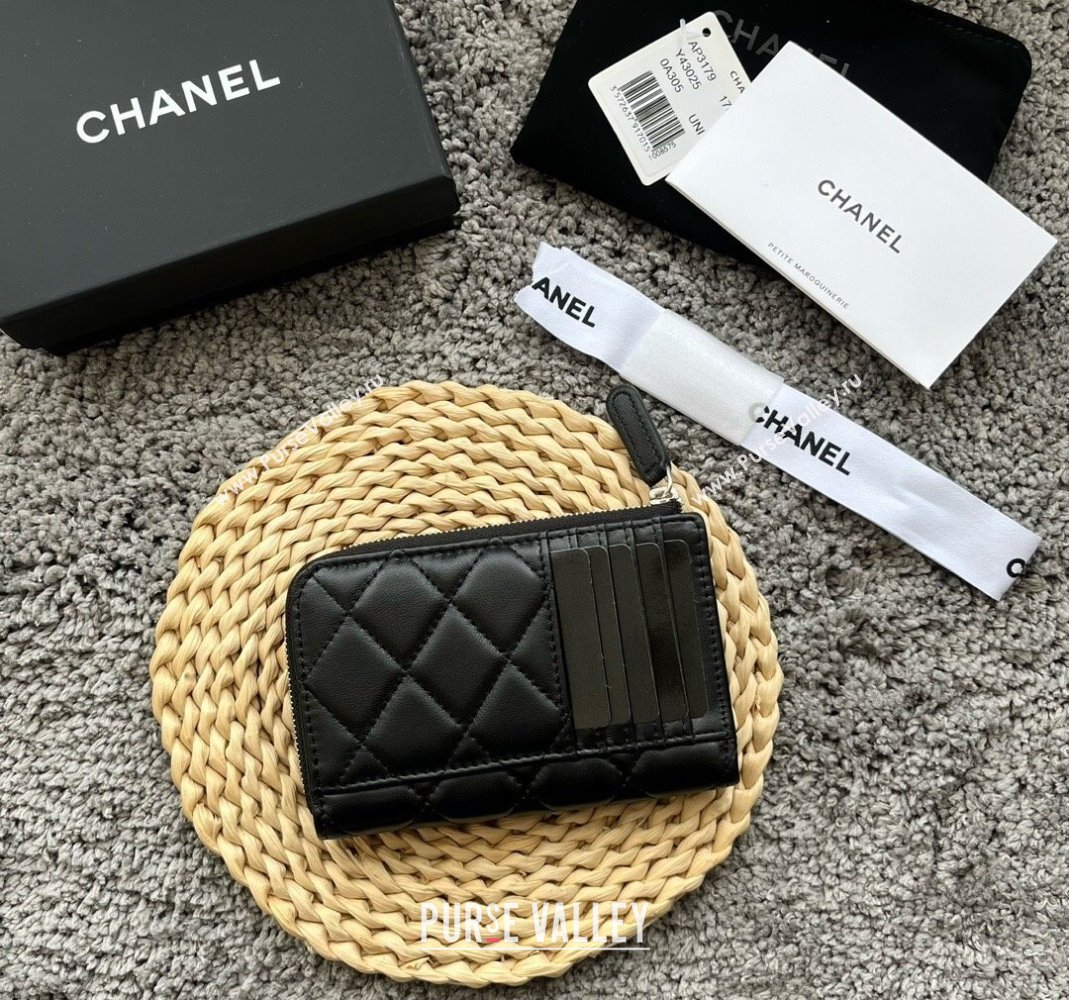 Chanel Lambskin Card Holder AP3179 Black/Silver 2024 (yezi-240518047)