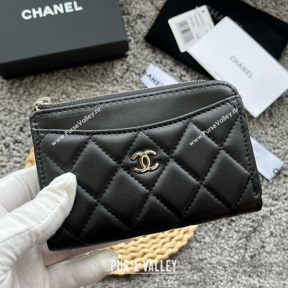 Chanel Lambskin Card Holder AP3179 Black/Silver 2024 (yezi-240518047)