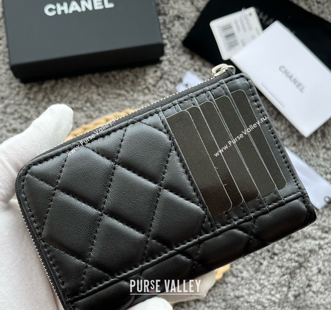 Chanel Lambskin Card Holder AP3179 Black/Silver 2024 (yezi-240518047)