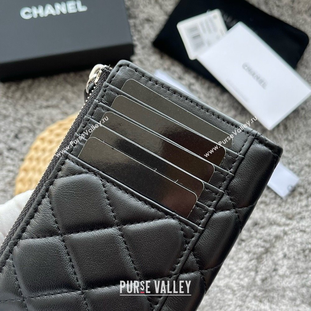 Chanel Lambskin Card Holder AP3179 Black/Silver 2024 (yezi-240518047)