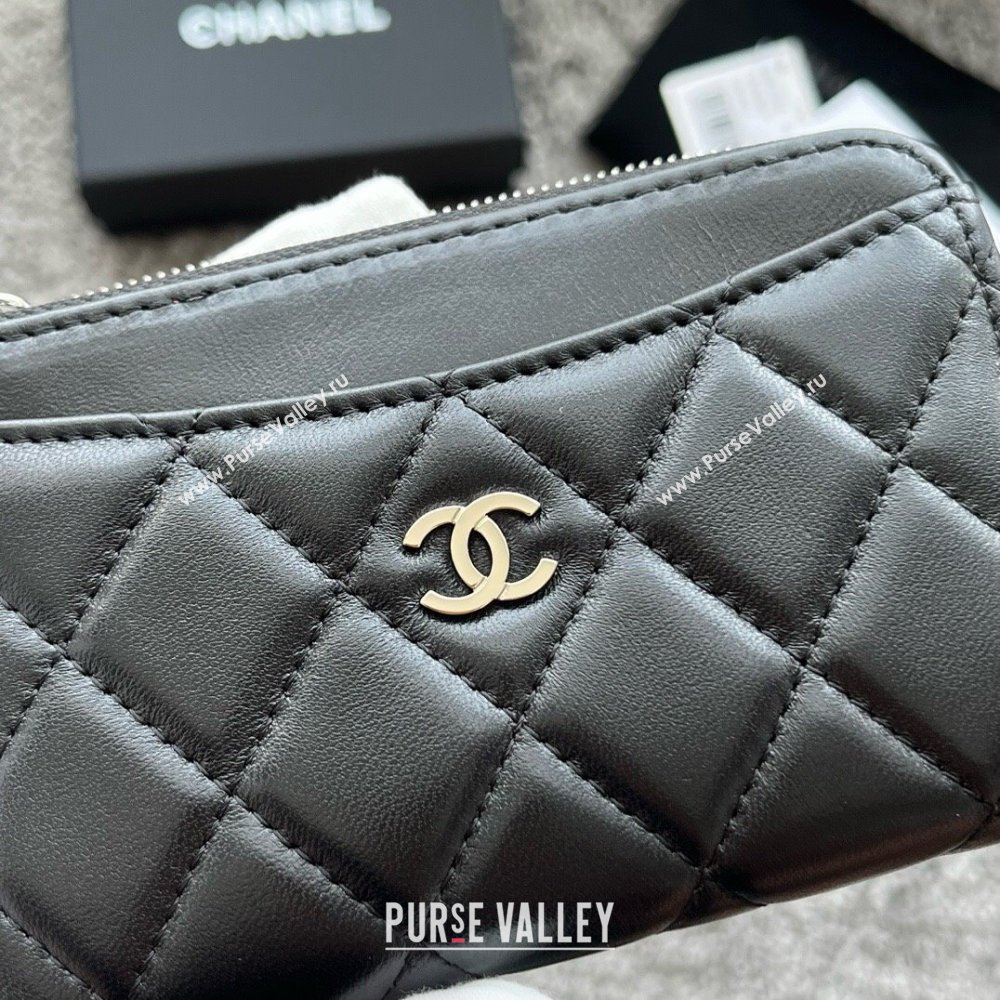 Chanel Lambskin Card Holder AP3179 Black/Silver 2024 (yezi-240518047)