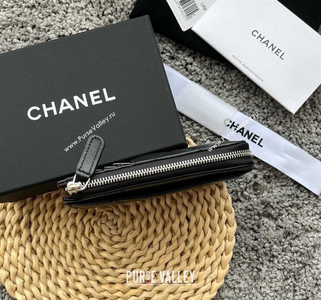 Chanel Lambskin Card Holder AP3179 Black/Silver 2024 (yezi-240518047)