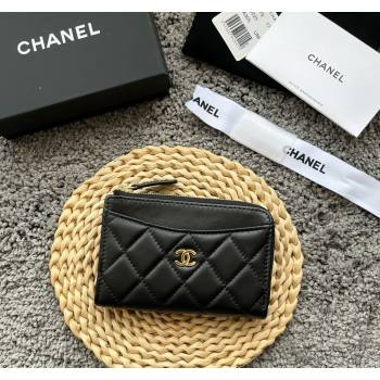 Chanel Lambskin Card Holder AP3179 Black/Gold 2024 (yezi-240518048)